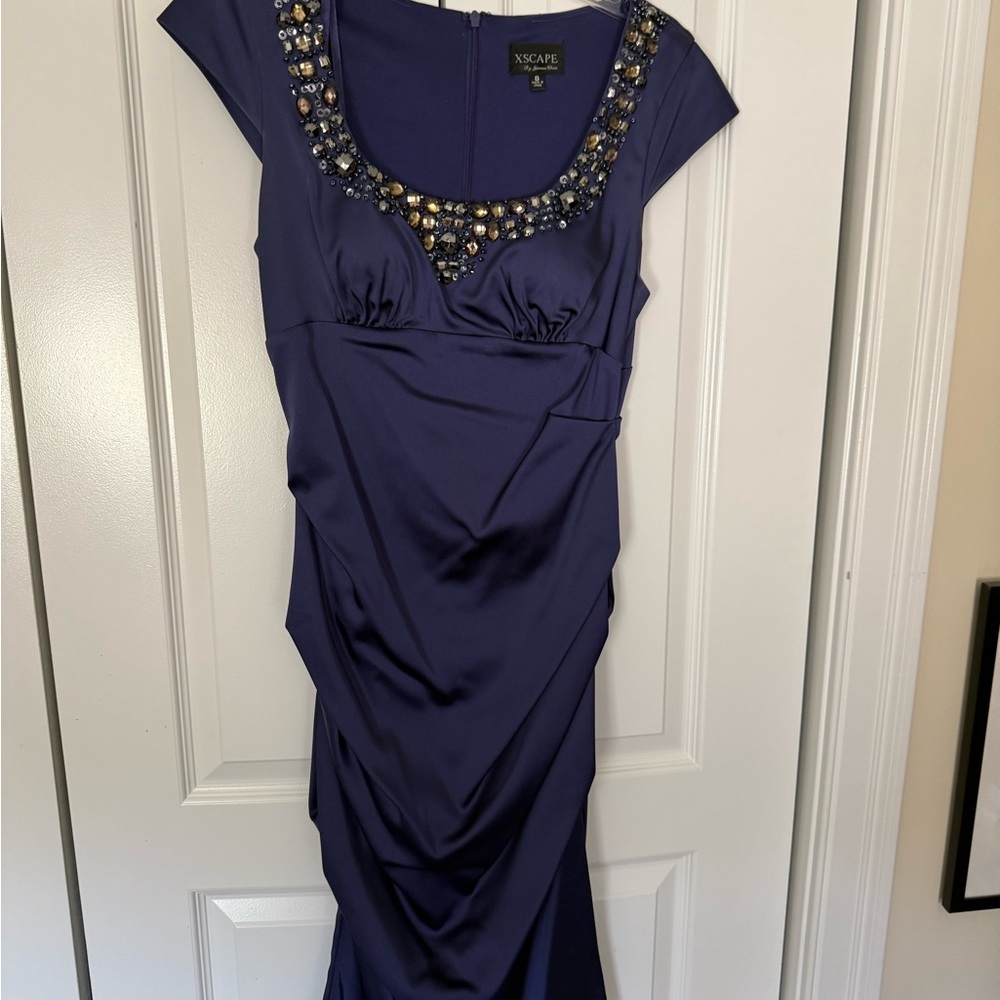 Xscape Women's Navy Embellished Gown, Perfect Cocktail Dress